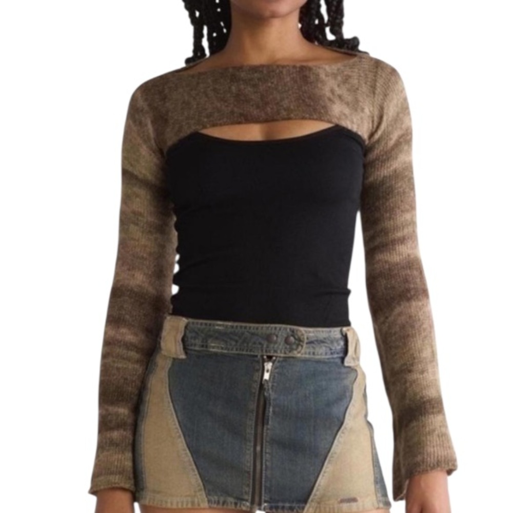 BDG Urban Outfitter brown knit long bell sleeve cut out sweater top size XS